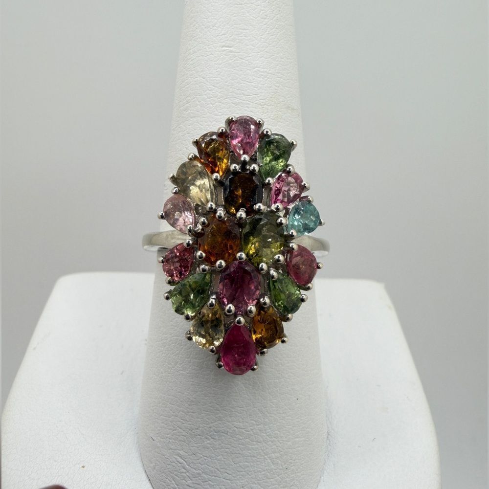 D'Joy Multi-colored pear cut tourmaline waterfall ring in sterling silver!